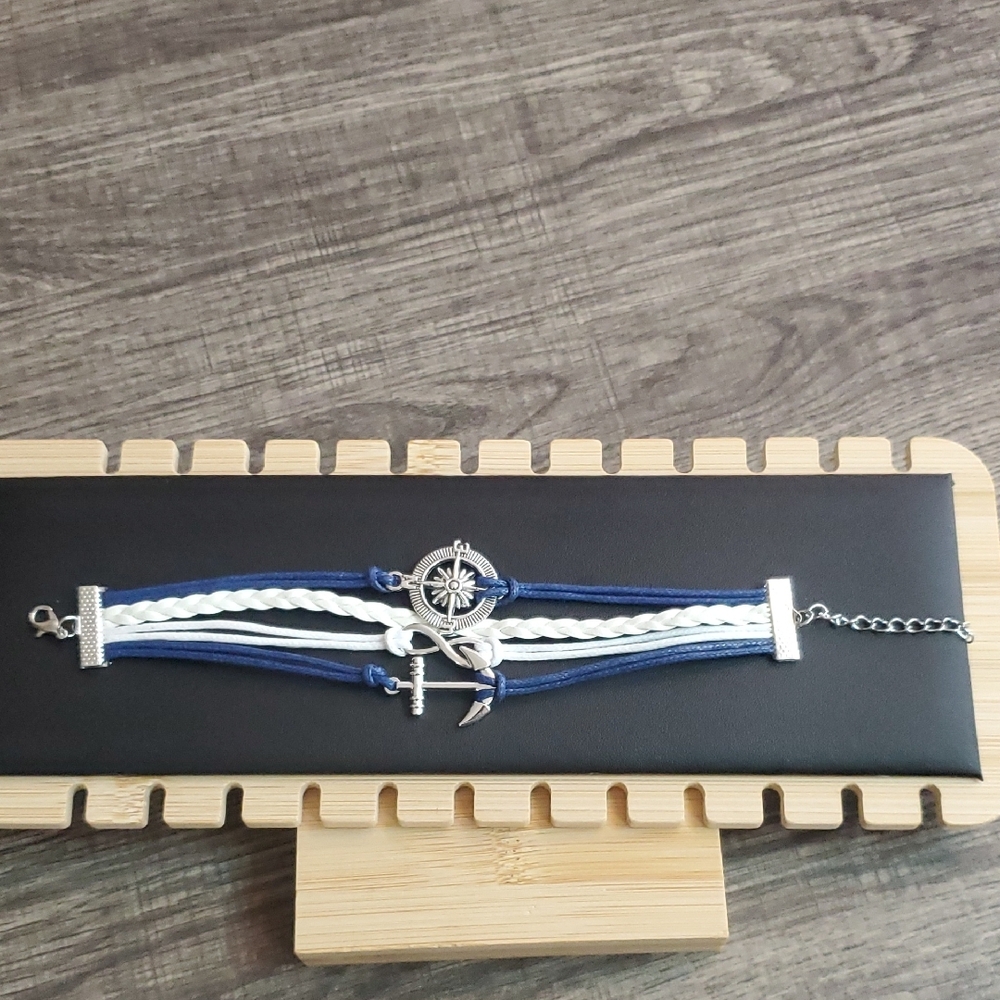 Blue and White Nautical Cord Bracelets with Silver Charms - Picture 4 of 9